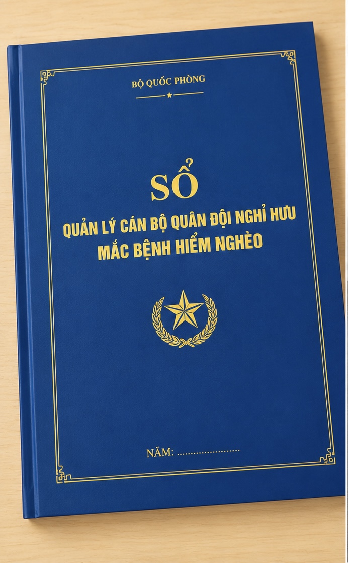 In Sổ Quản lý cán bộ quân đội nghỉ hưu mắc bệnh hiểm nghèo (Khổ A3, 300 trang, in 2 mặt, bìa cứng xanh)