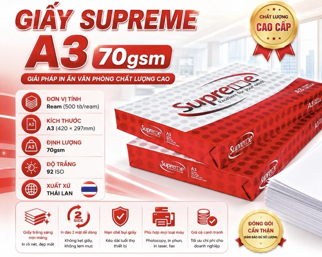 Giấy photosupreme A3 DL70 ( thùng )