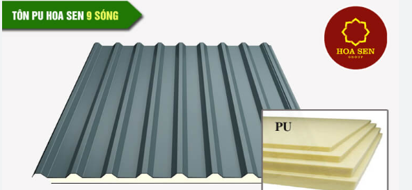 Tôn xốp Hoa Sen cách âm, cách nhiệt, Pu 3 lớp cán 9 sóng vuông, dày 5 dem 00